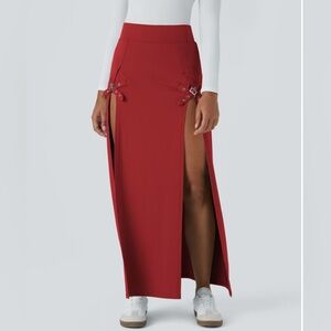 Halara High Waisted Decorative Buckle Split 2-in-1 Maxi Casual Skirt medium